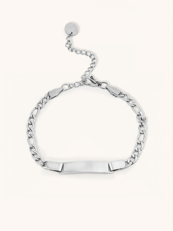 Figaro Chain Engravable Plate Bracelet