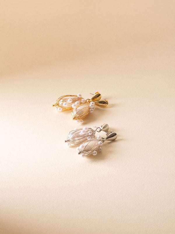 Blossom Pearls Dangle Stud Earrings