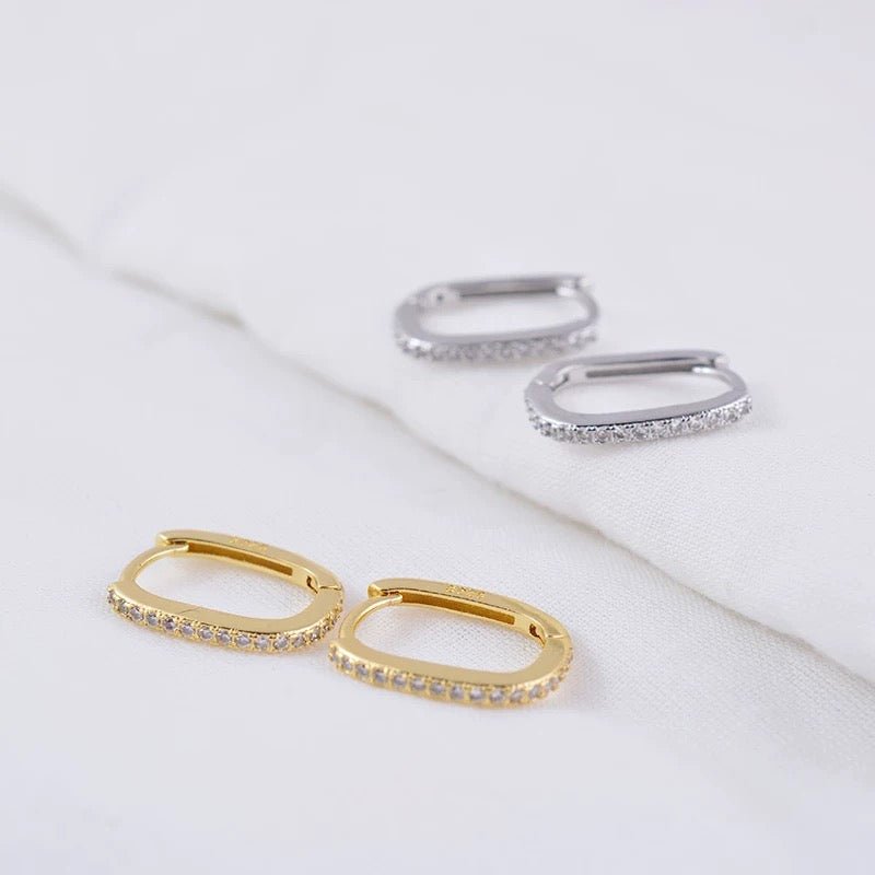 LEVI Oval Diamond Sterling Silver Ear Hoops - Minimalist Lab