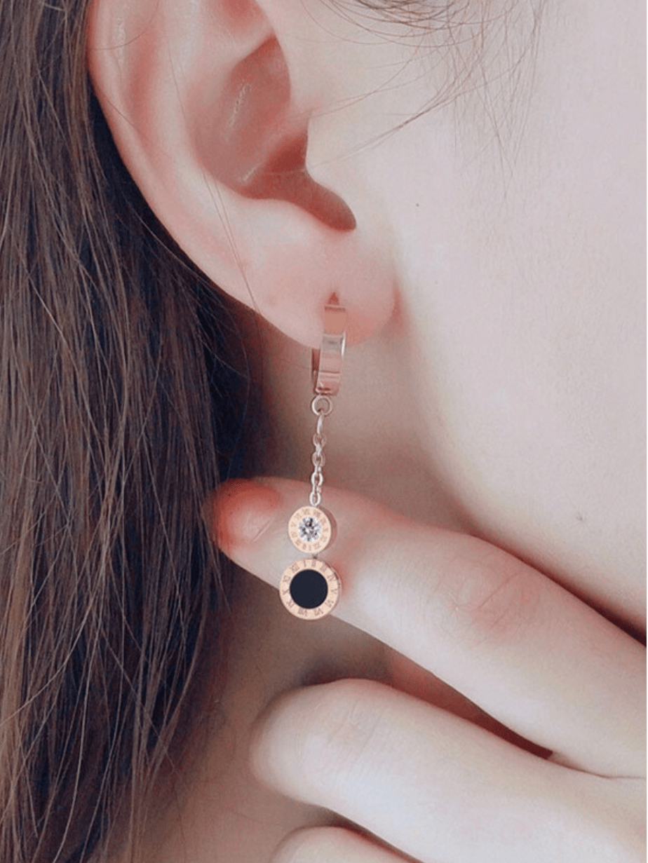 Roman Dual Disc Drop Earrings - Minimalist Lab