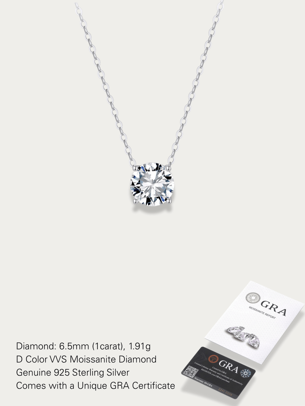 Amélie Moissanite Necklace – 1 Carat Round Brilliant Cut - Minimalist Lab