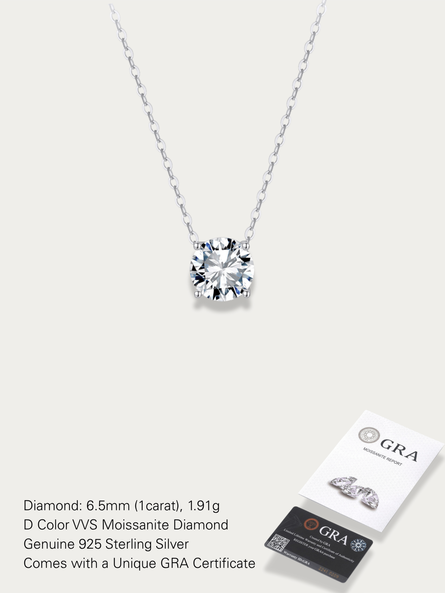 Amélie Moissanite Necklace – 1 Carat Round Brilliant Cut - Minimalist Lab