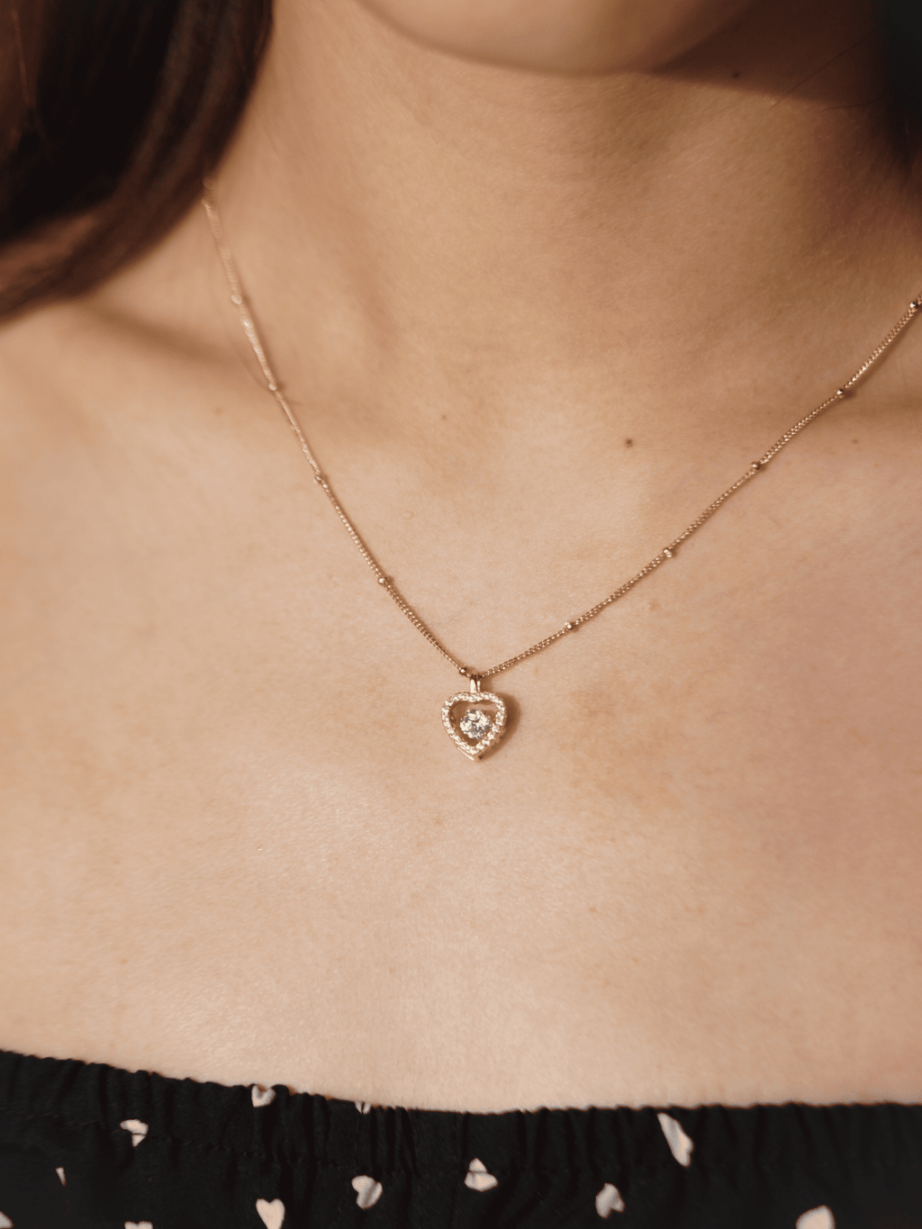 AMBER Dancing Diamond Heart Sterling Silver Necklace - Minimalist Lab