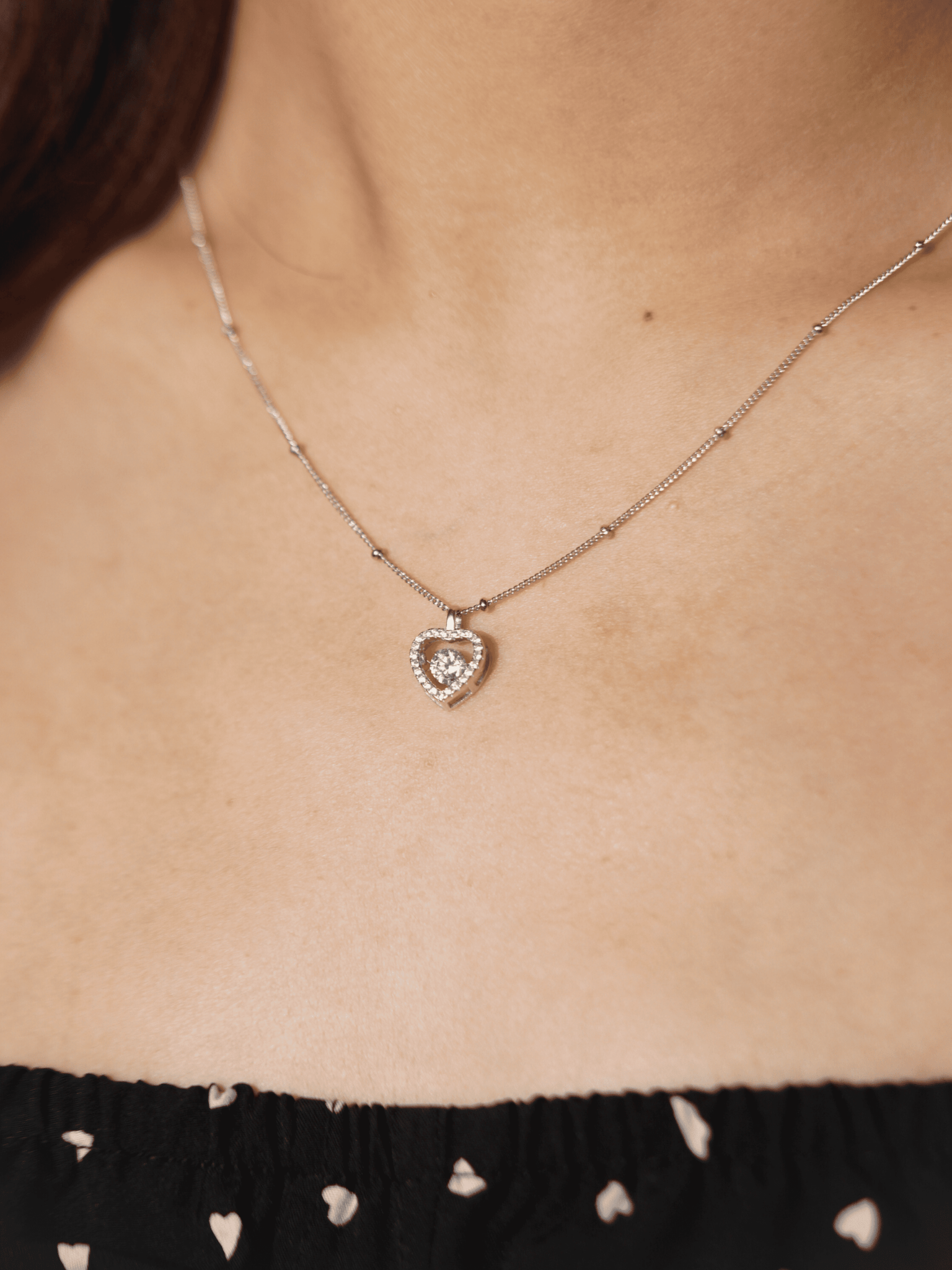 AMBER Dancing Diamond Heart Sterling Silver Necklace - Minimalist Lab