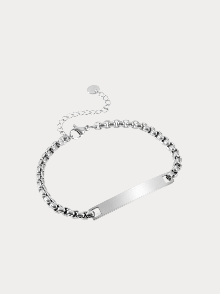 Personalised silver ID bracelet minimal design