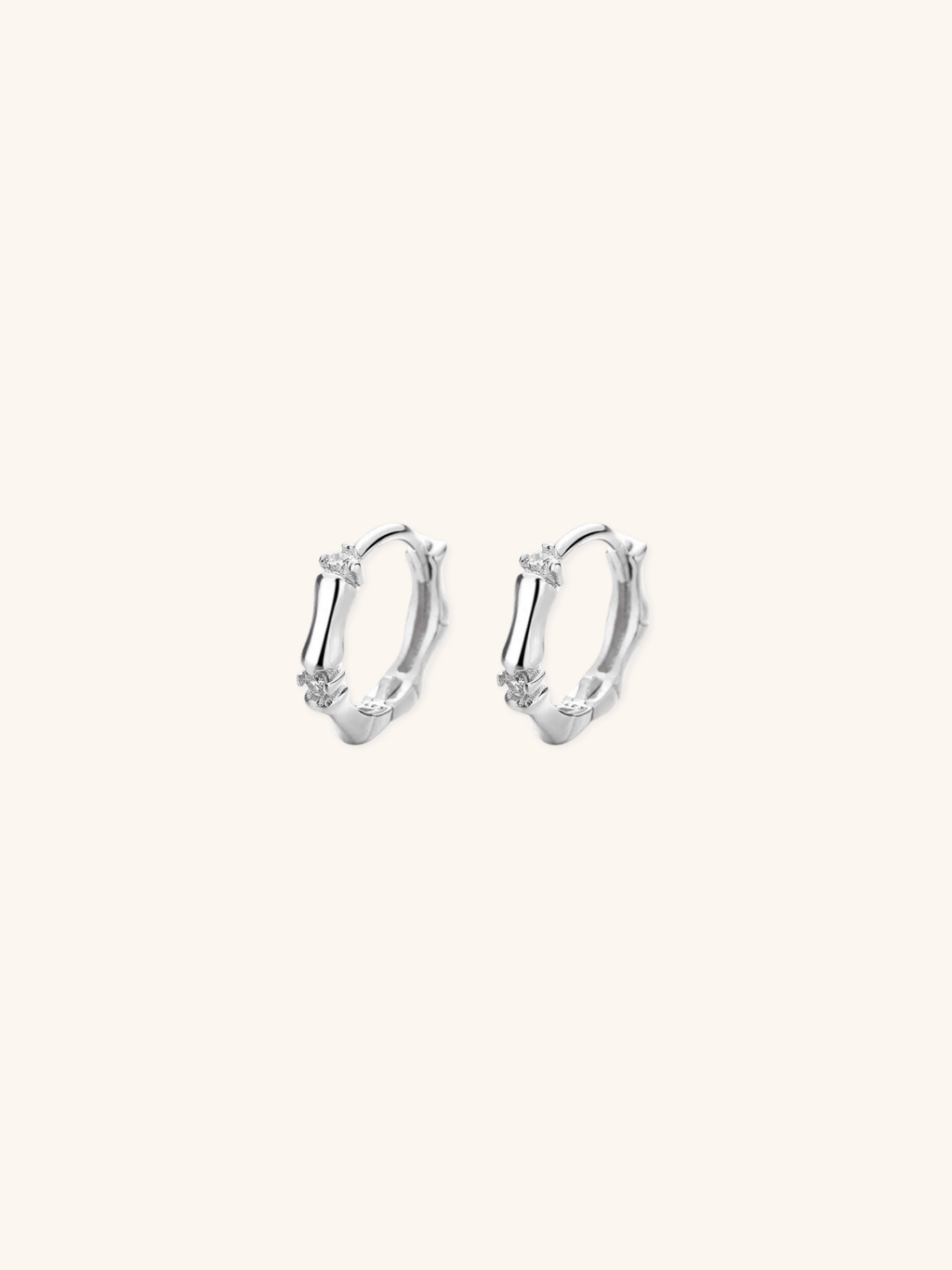 NALA Bamboo Diamond Sterling Silver Ear Hoops - Minimalist Lab