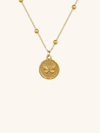 Butterfly Round Pendant Beaded Chain Necklace - Minimalist Lab