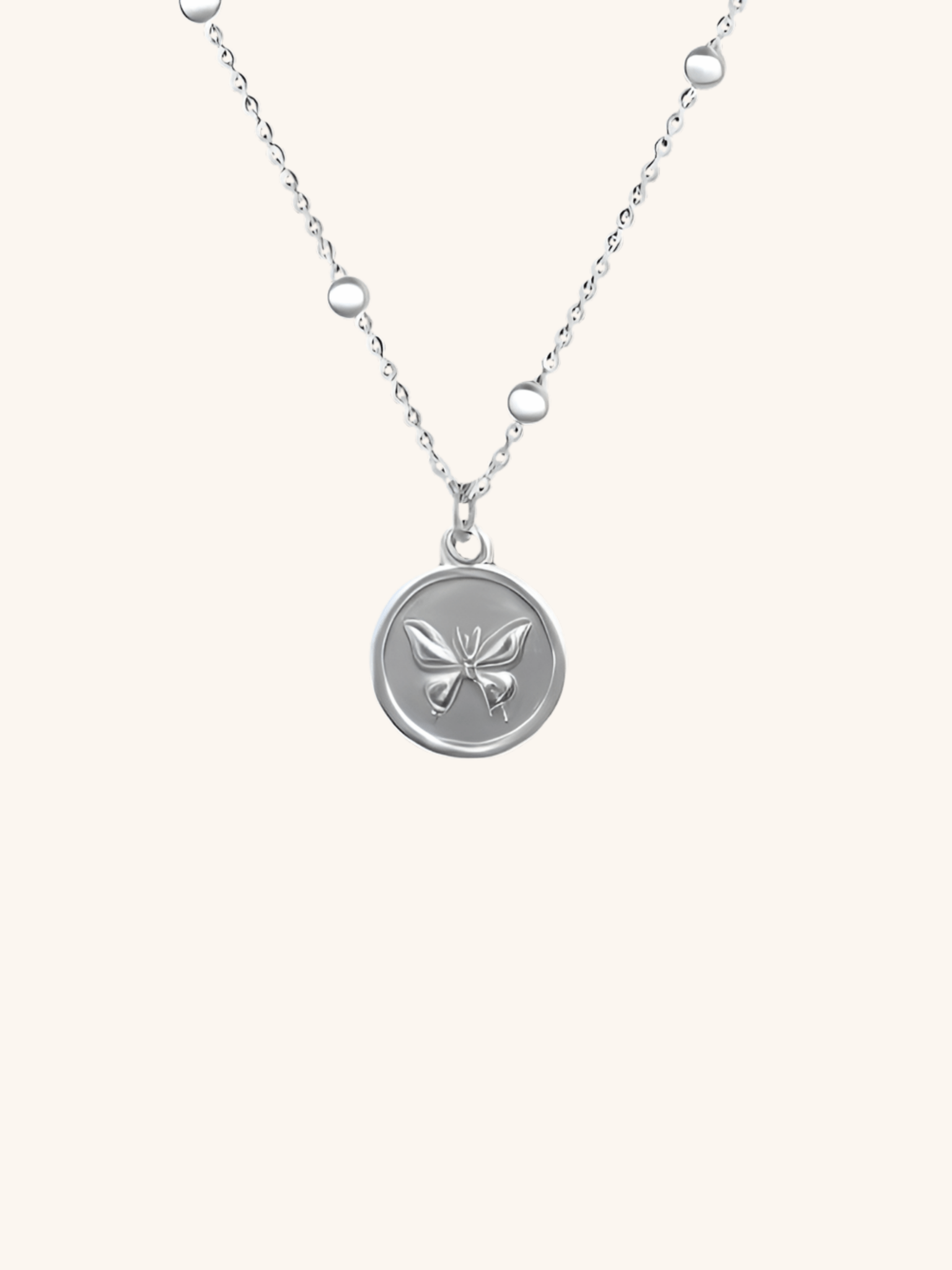Butterfly Round Pendant Beaded Chain Necklace - Minimalist Lab