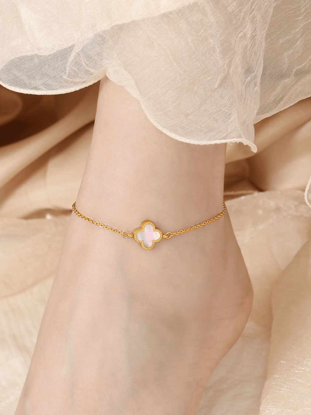 Black Enamel Clover Duo Anklet - Minimalist Lab