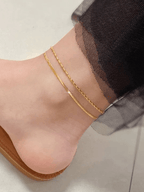 Layered Herringbone Bead Chain Anklet - Minimalist Lab