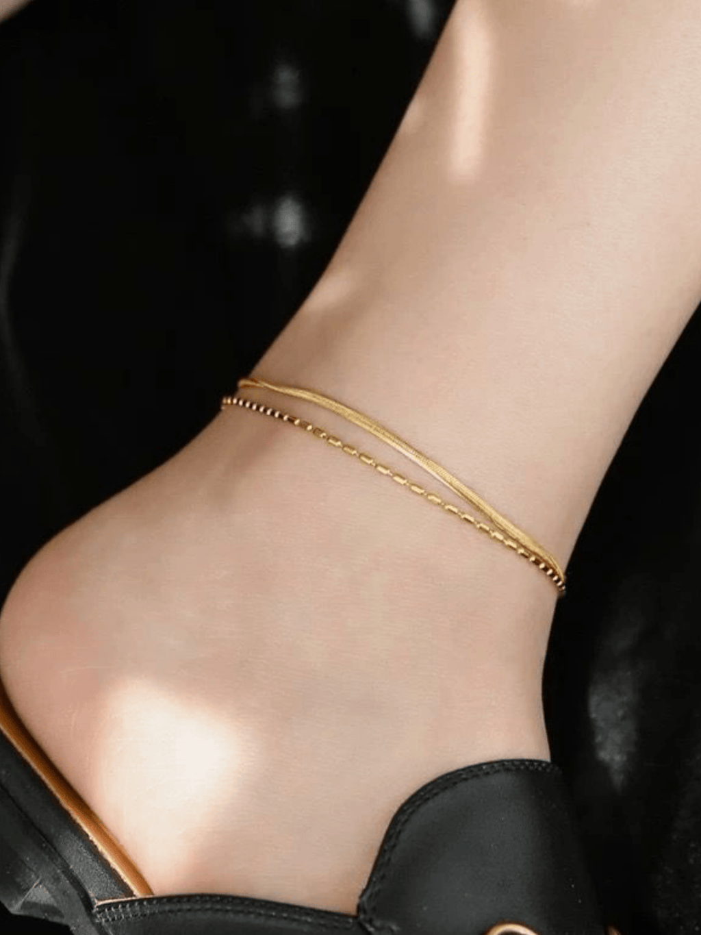 Layered Herringbone Bead Chain Anklet - Minimalist Lab