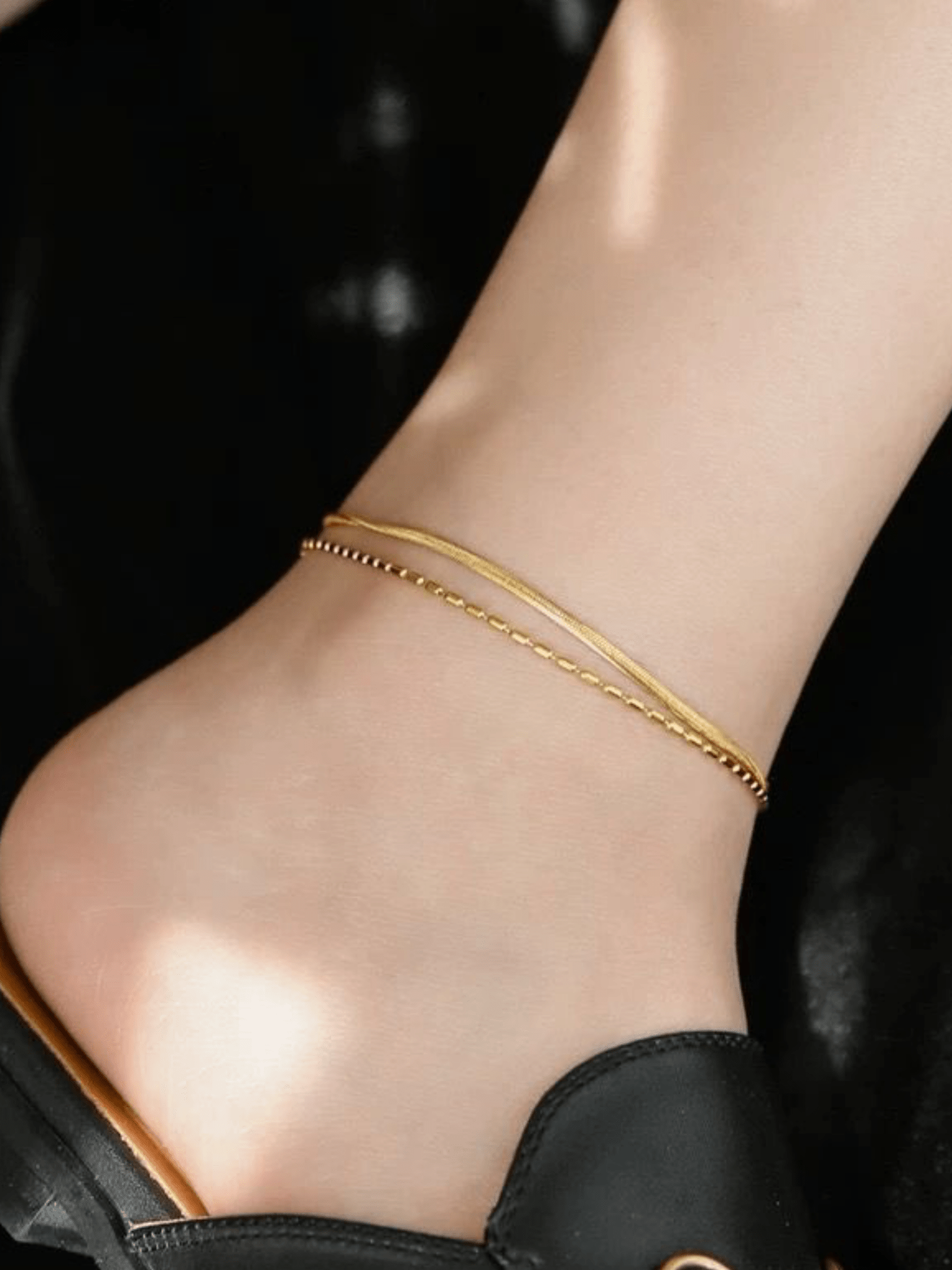 Layered Herringbone Bead Chain Anklet - Minimalist Lab