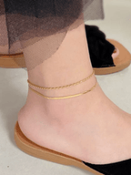 Layered Herringbone Bead Chain Anklet - Minimalist Lab
