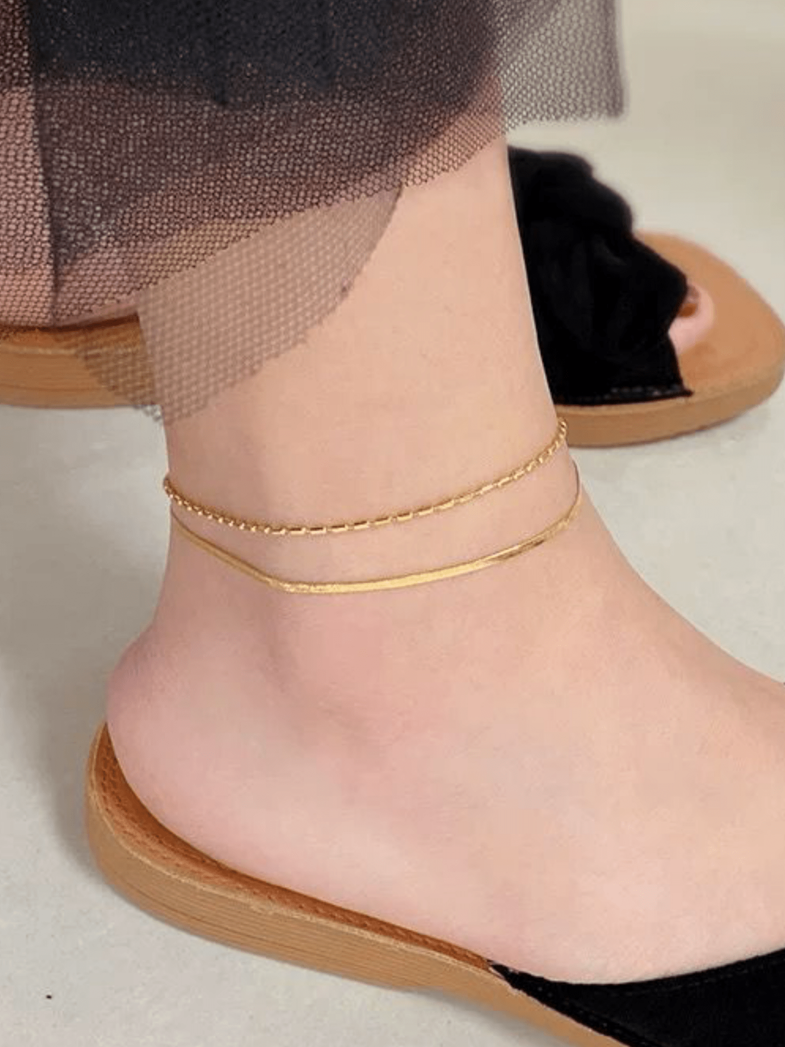 Layered Herringbone Bead Chain Anklet - Minimalist Lab