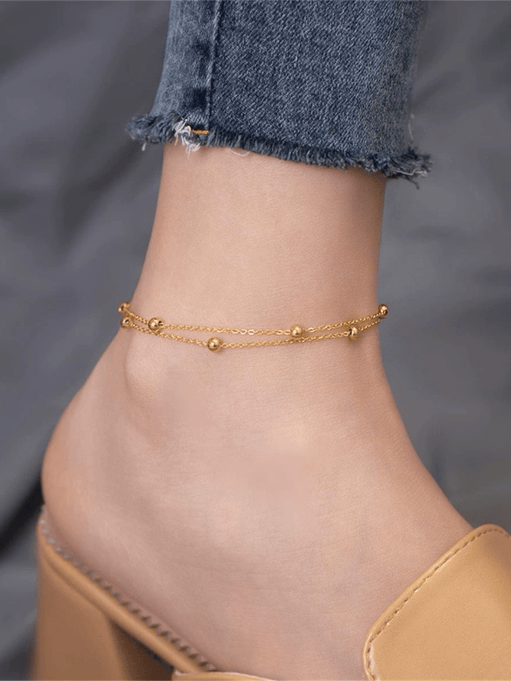 Double Layered Beaded Chain Anklet - Minimalist Lab