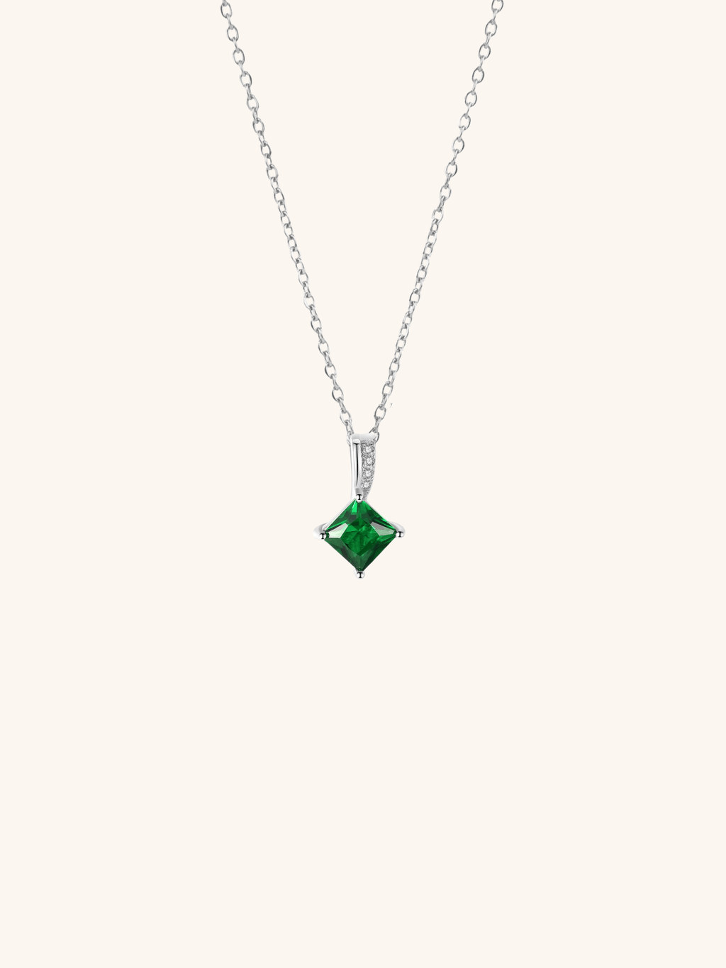 TARA Emerald Gemstone Sterling Silver Necklace - Minimalist Lab