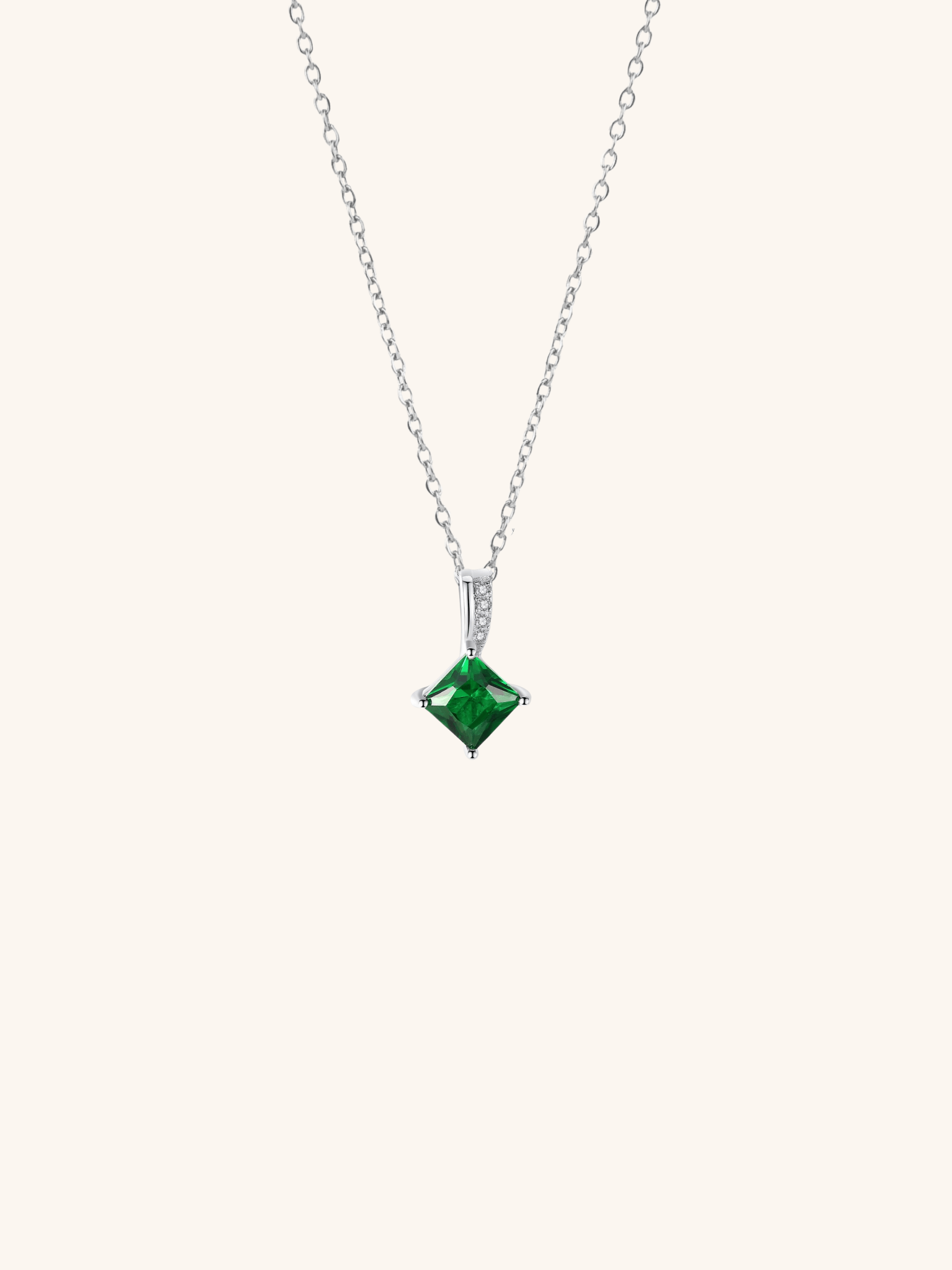 TARA Emerald Gemstone Sterling Silver Necklace - Minimalist Lab