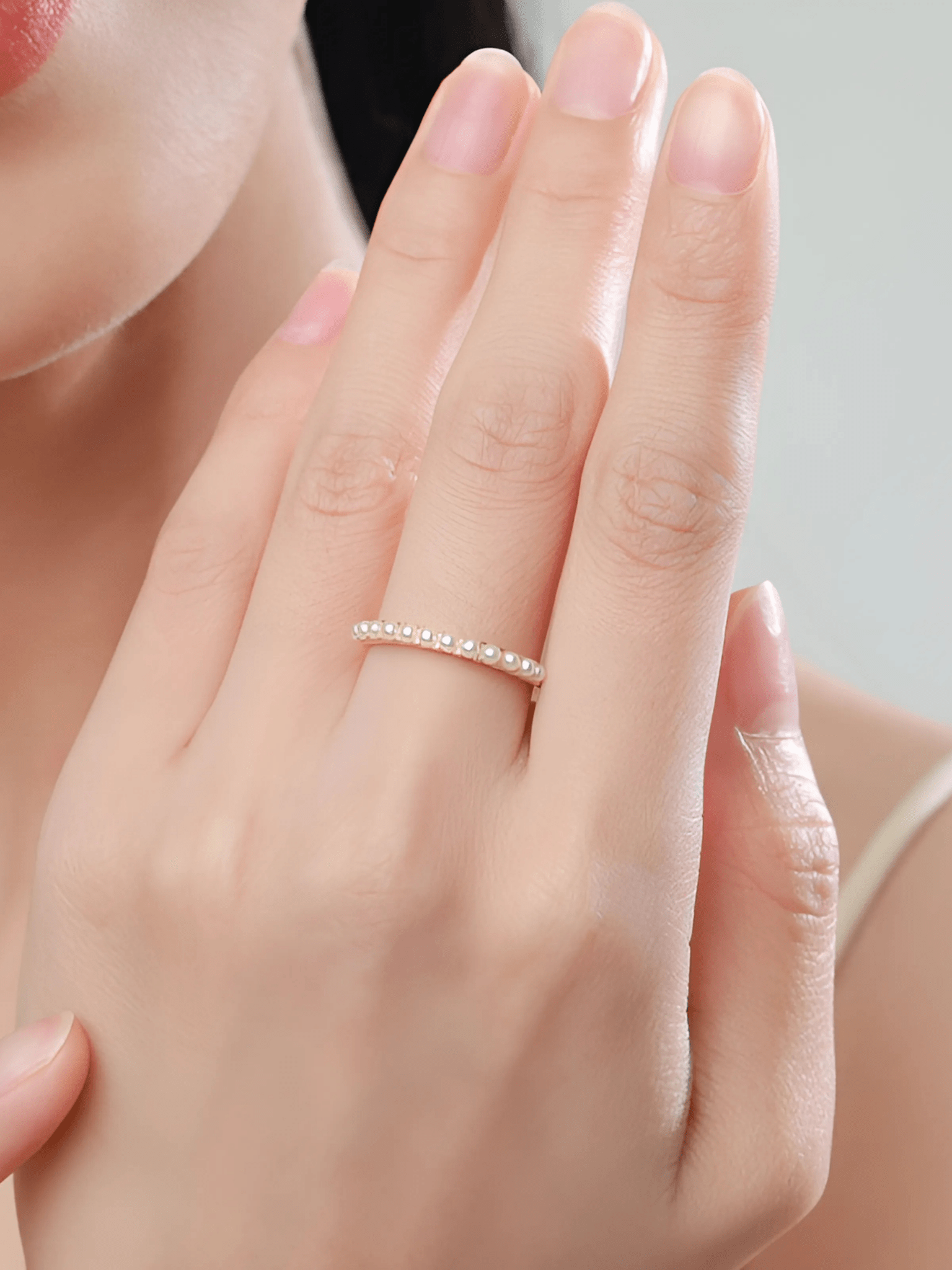 MARGARET Pavé Pearls Sterling Silver Ring - Minimalist Lab