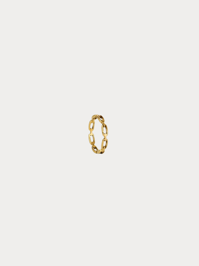 Cleo Chain Link Ring in gold titanium with open link-chain design, studio hero sho