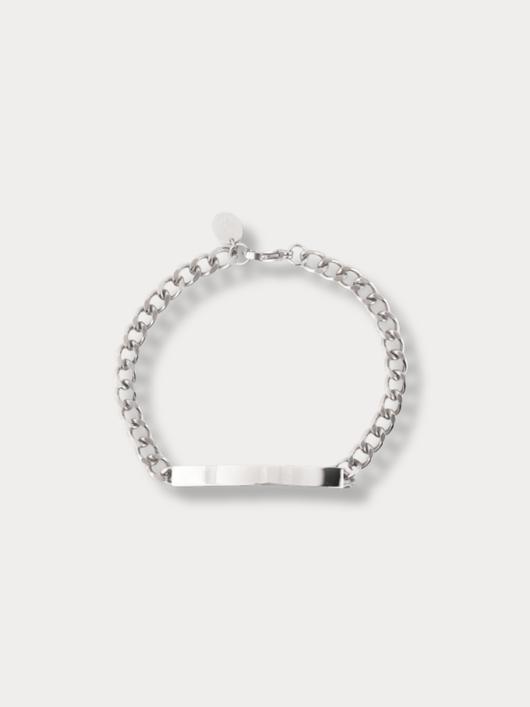 Curb Chain Engravable Plate Bracelet silver stainless steel