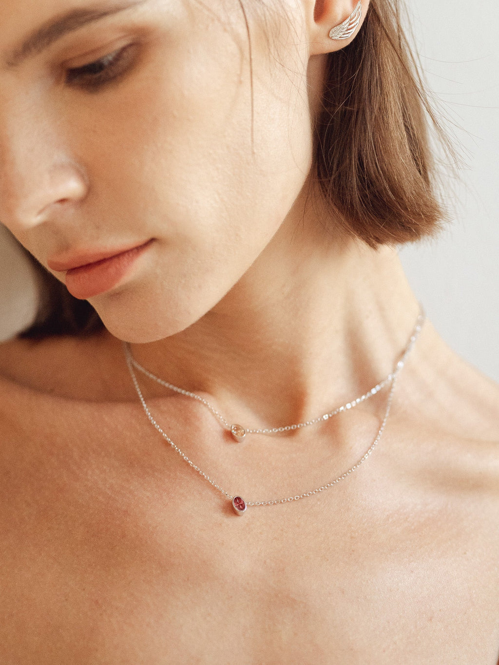 Garnet Birthstone Sterling Silver Necklace - Minimalist Lab