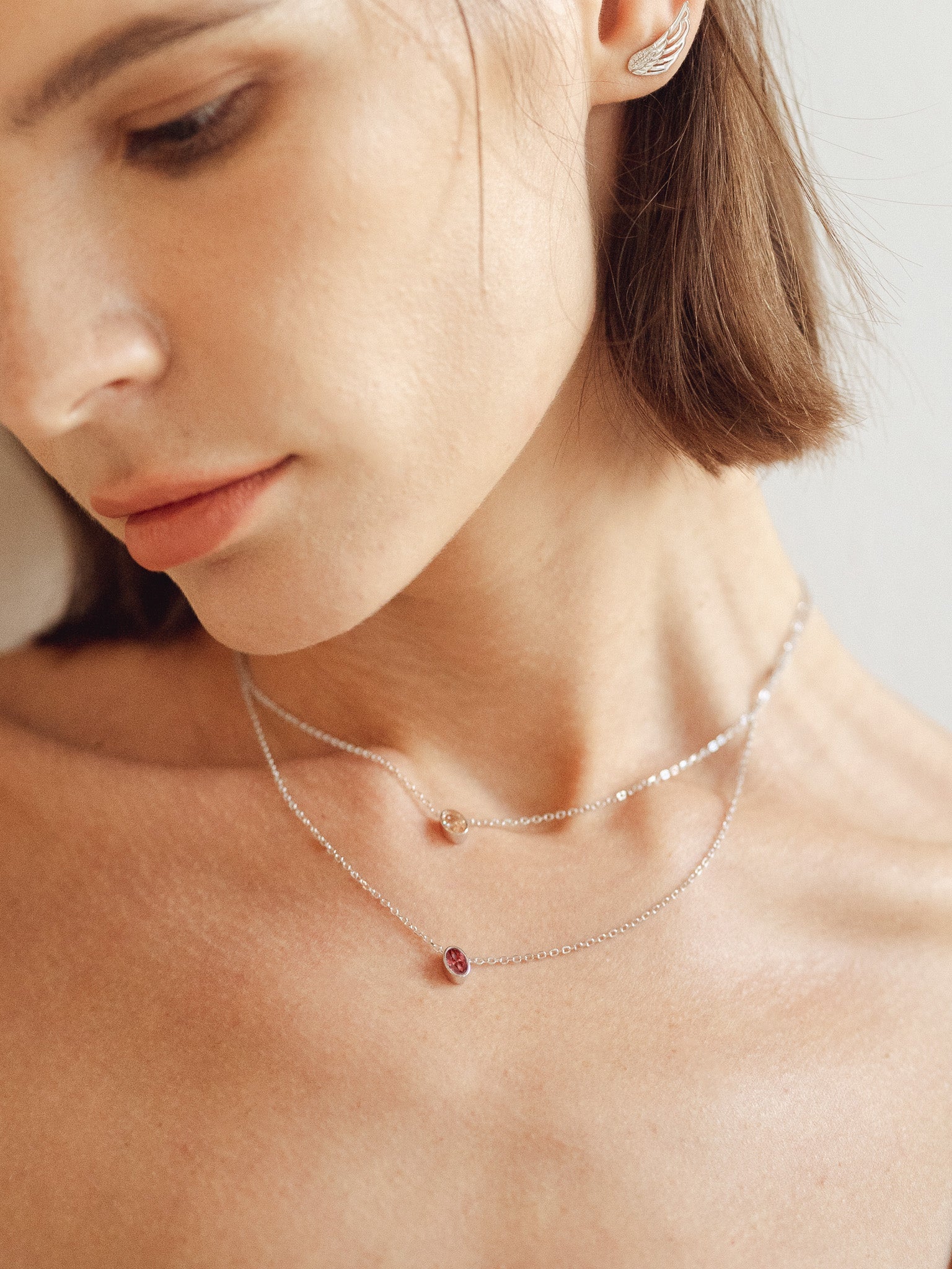 Garnet Birthstone Sterling Silver Necklace - Minimalist Lab