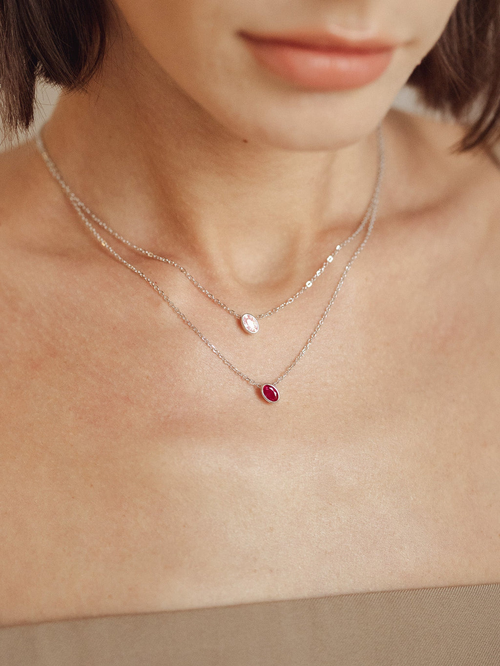 Ruby Birthstone Sterling Silver Necklace - Minimalist Lab