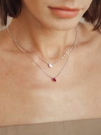 Ruby Birthstone Sterling Silver Necklace - Minimalist Lab