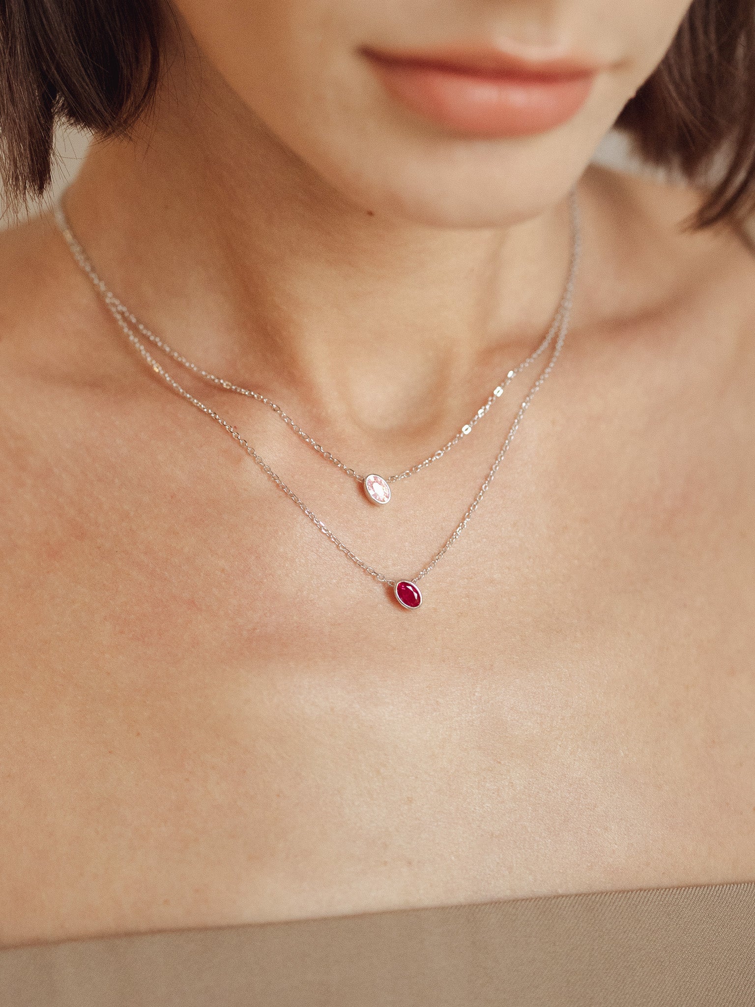 Ruby Birthstone Sterling Silver Necklace - Minimalist Lab