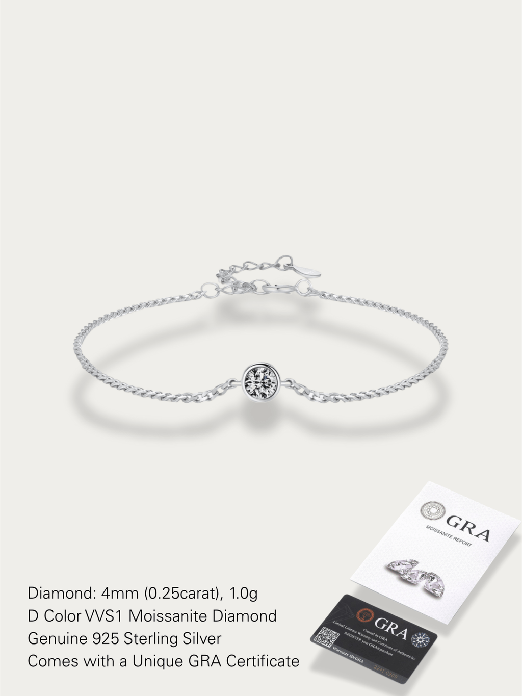 DAPHNE Moissanite Solitaire Diamond Sterling Silver Bracelet - Minimalist Lab