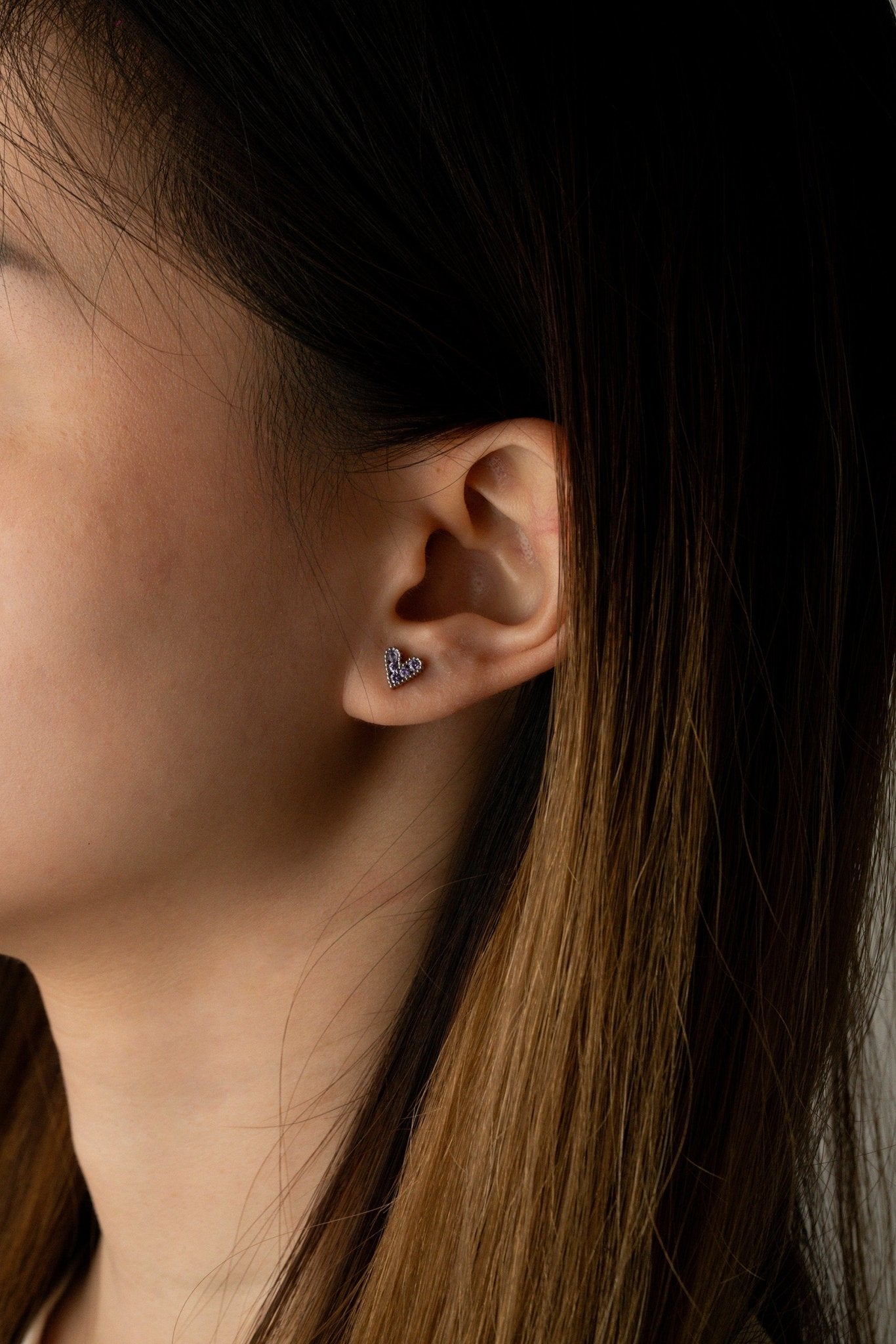 Diamond Coloured Heart Stud Barbell Earrings - Minimalist Lab