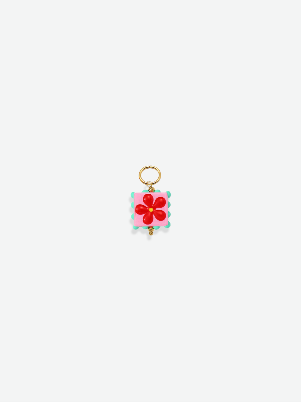 Enamel square daisy charm 18K gold plated stainless steel