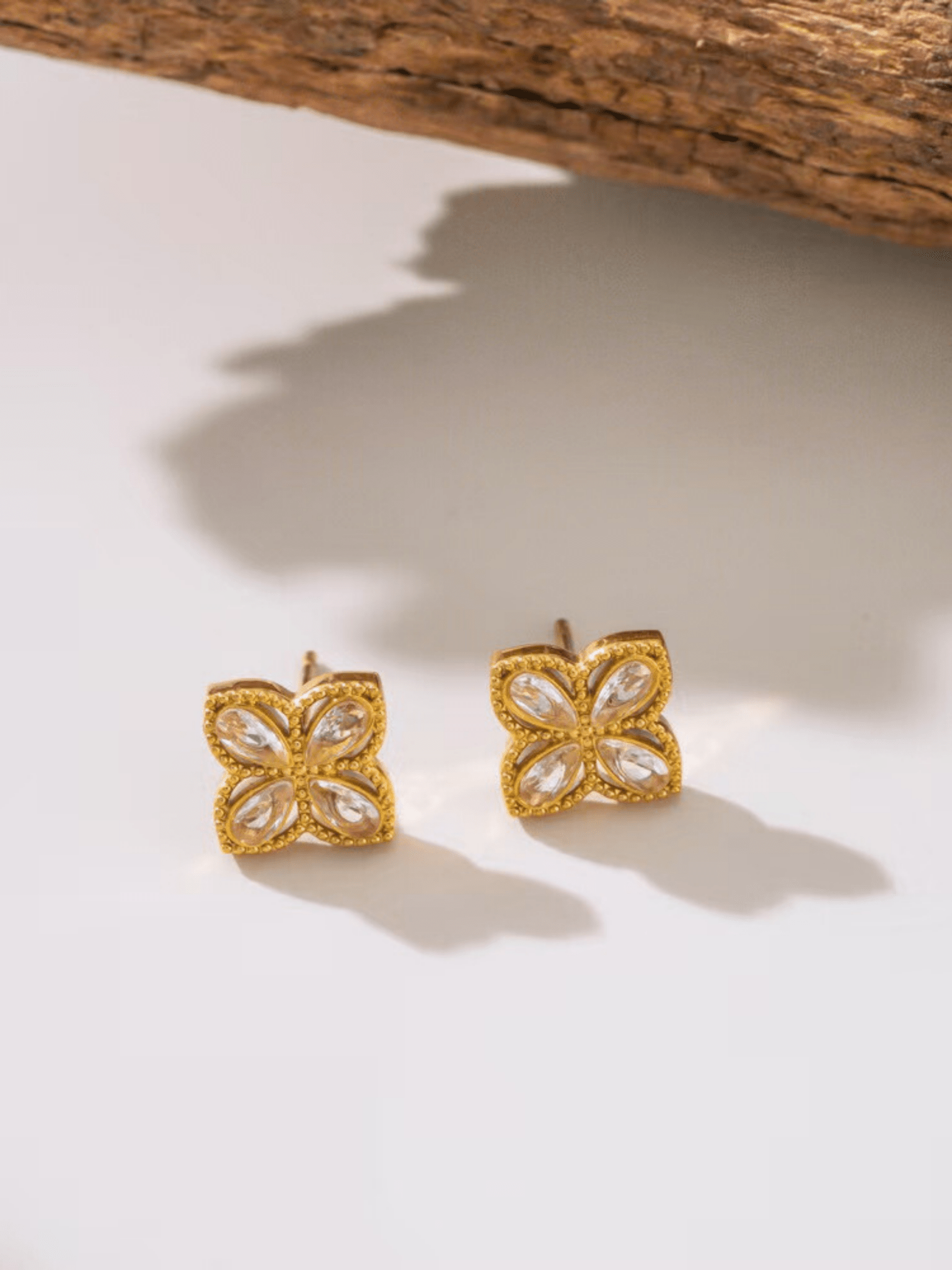 Fleur Golden Petal Stud Earrings - Minimalist Lab