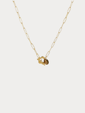 Flower Toggle Necklace gold tone stainless steel, bold paperclip chain with front toggle clasp and flower charm, product flatlay