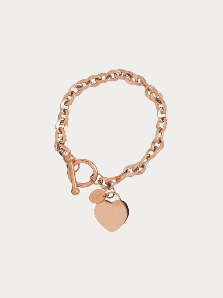 heart engravable bracelet titanium malaysia personalised in rose gold colour