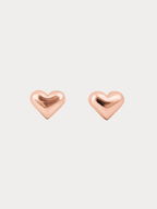 Heart Stud Earrings rose gold tone stainless steel, puffy 3D heart studs, product flatlay
