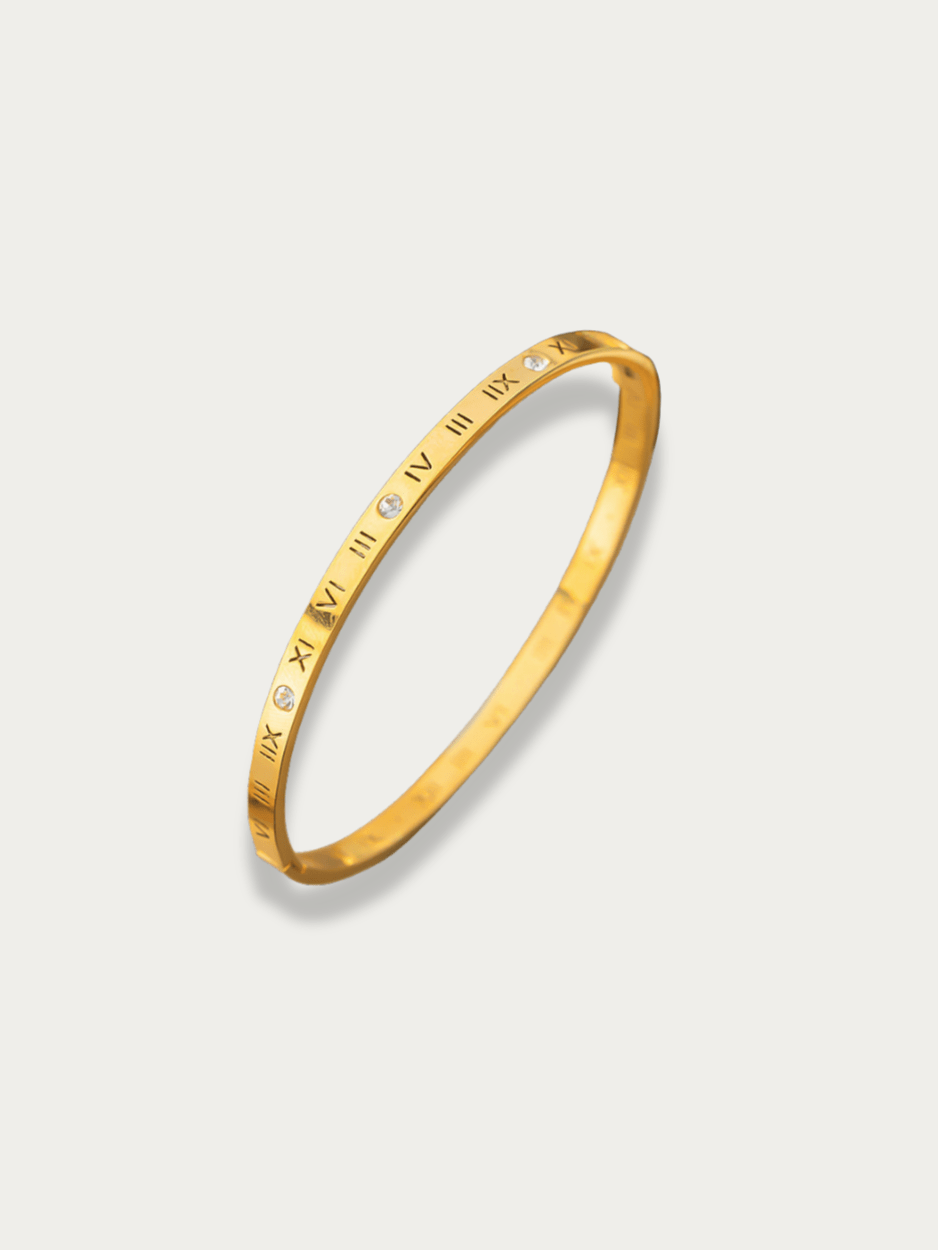 Eterna Hollow Roman Numerals Diamond Bangle - Minimalist Lab
