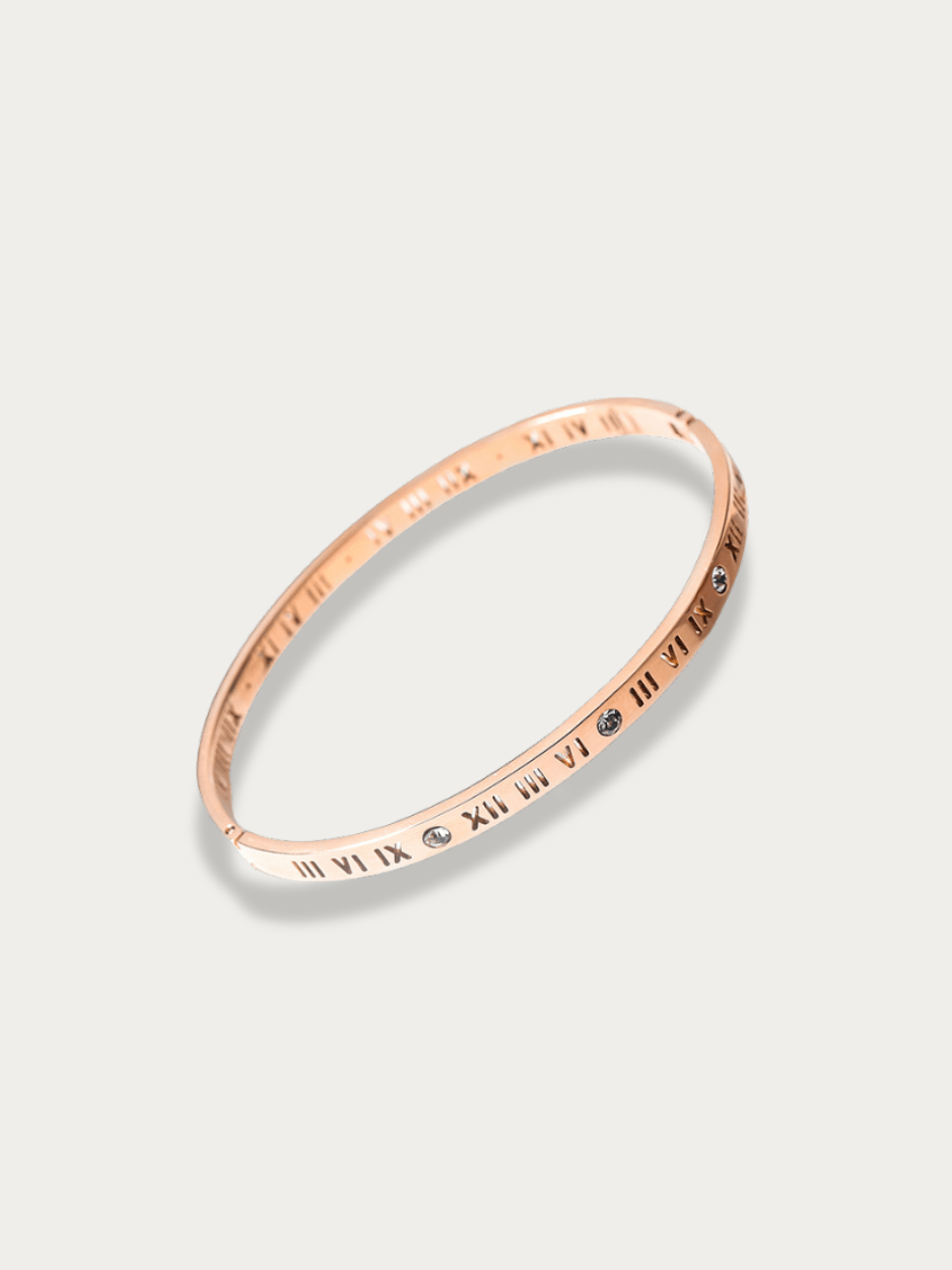 Eterna Hollow Roman Numerals Diamond Bangle - Minimalist Lab