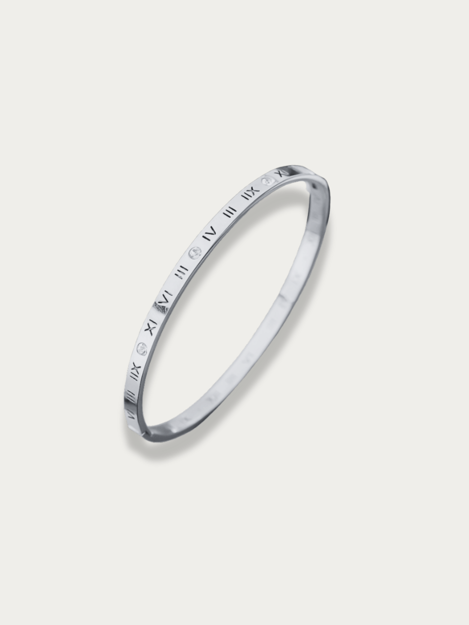 Eterna Hollow Roman Numerals Diamond Bangle - Minimalist Lab