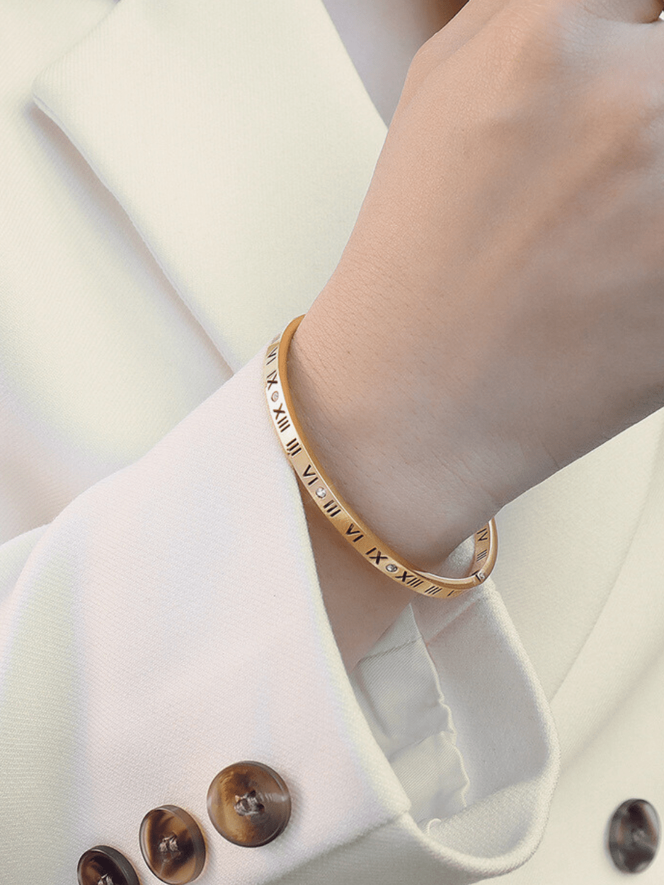Eterna Hollow Roman Numerals Diamond Bangle - Minimalist Lab