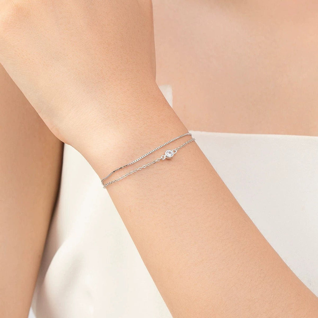 AVA Solitaire Layered Sterling Silver Bracelet - Minimalist Lab