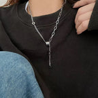 Bold Mixed Chain Lariat Necklace - Minimalist Lab