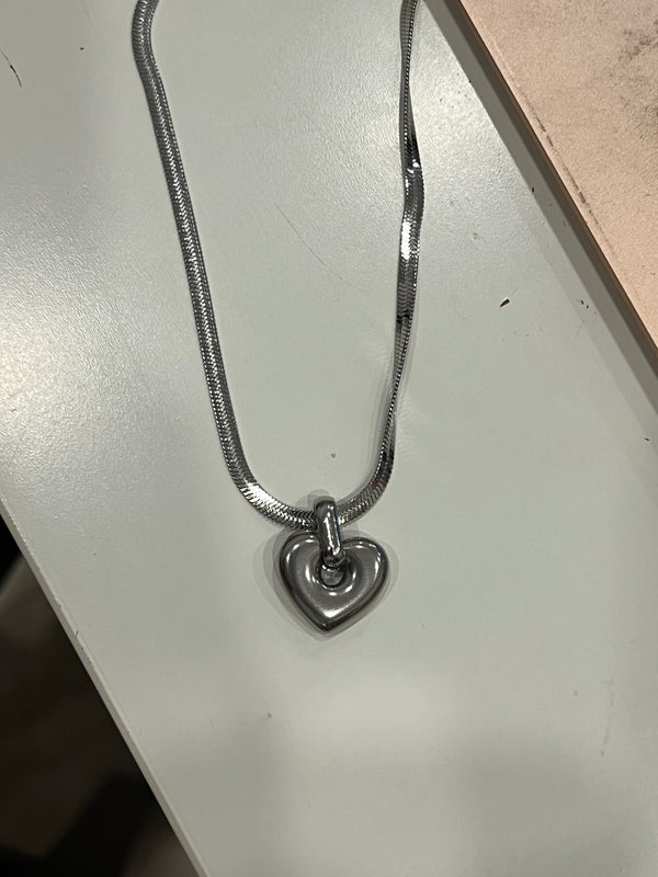 Heart Pendant Herringbone Chain Necklace