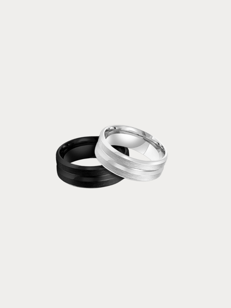 Jaden Arc Ring silver and black stainless steel matte finish