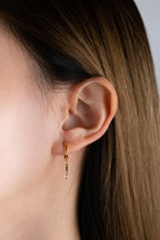 LEAH Emerald Sterling Silver Ear Hoops - Minimalist Lab