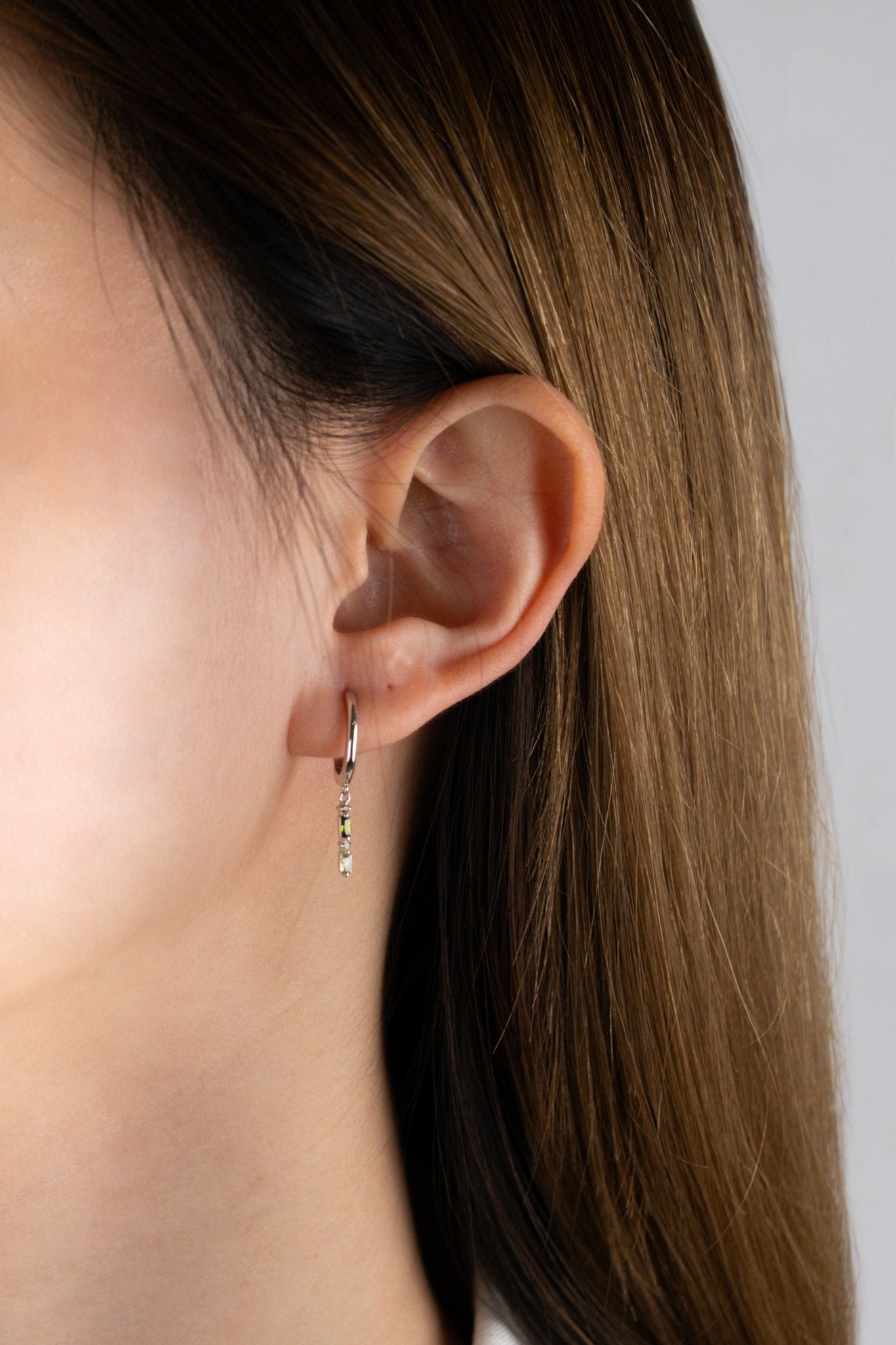 LEAH Emerald Sterling Silver Ear Hoops - Minimalist Lab
