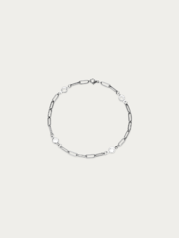 Lina Crystal Link Bracelet in silver stainless steel with clear crystals.