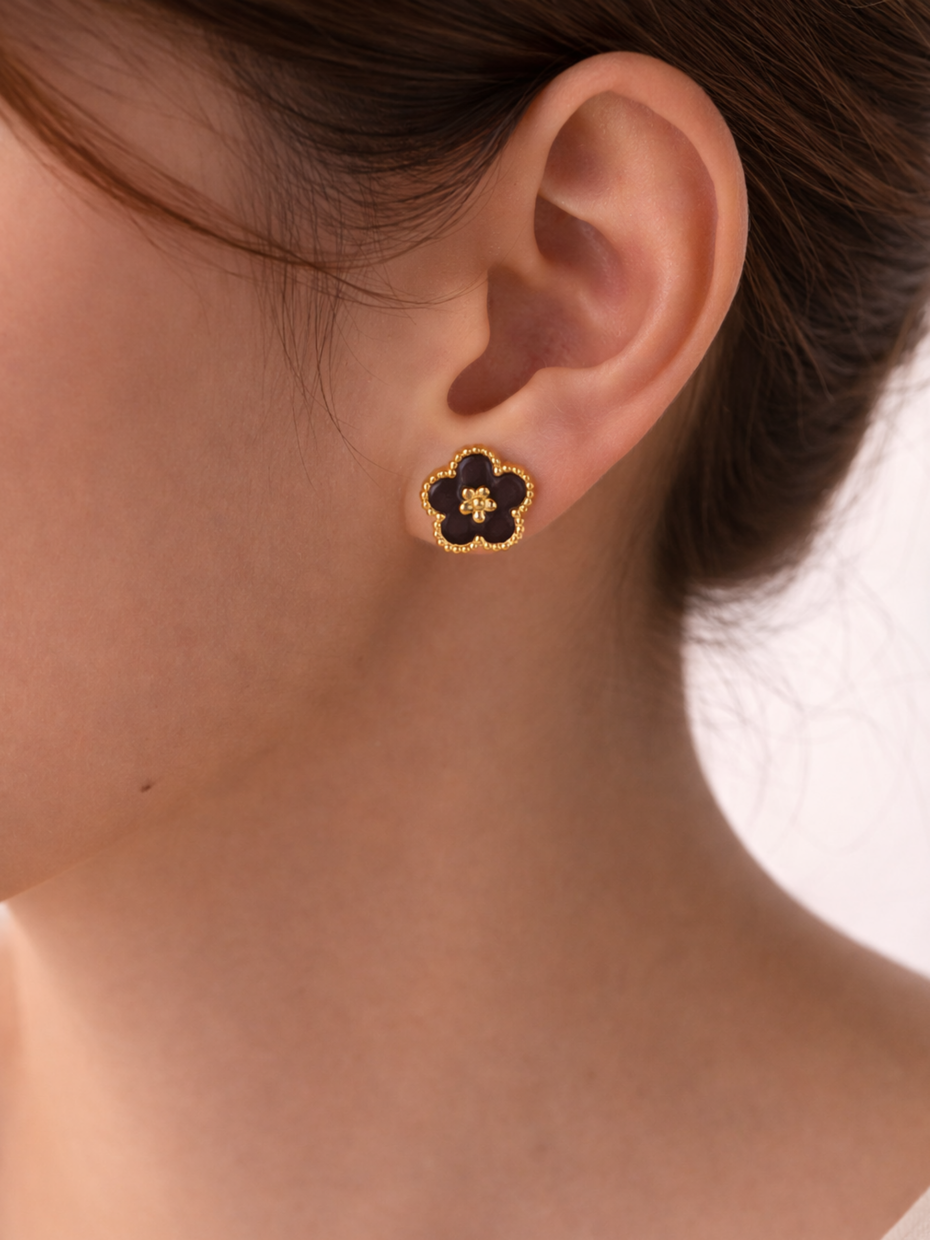 Minimal floral stud earrings midnight finish