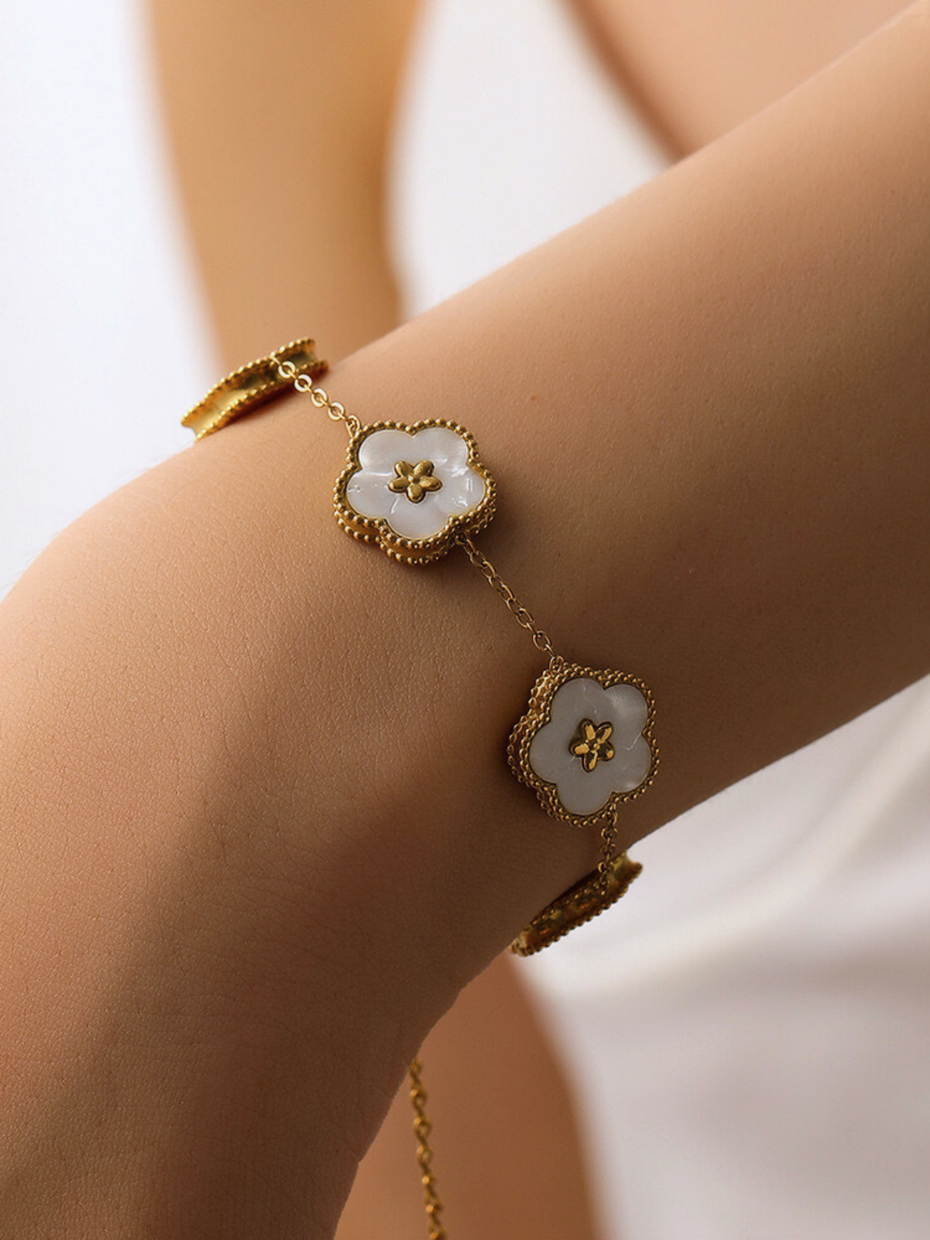 Soft glow mother of pearl floral bracelet