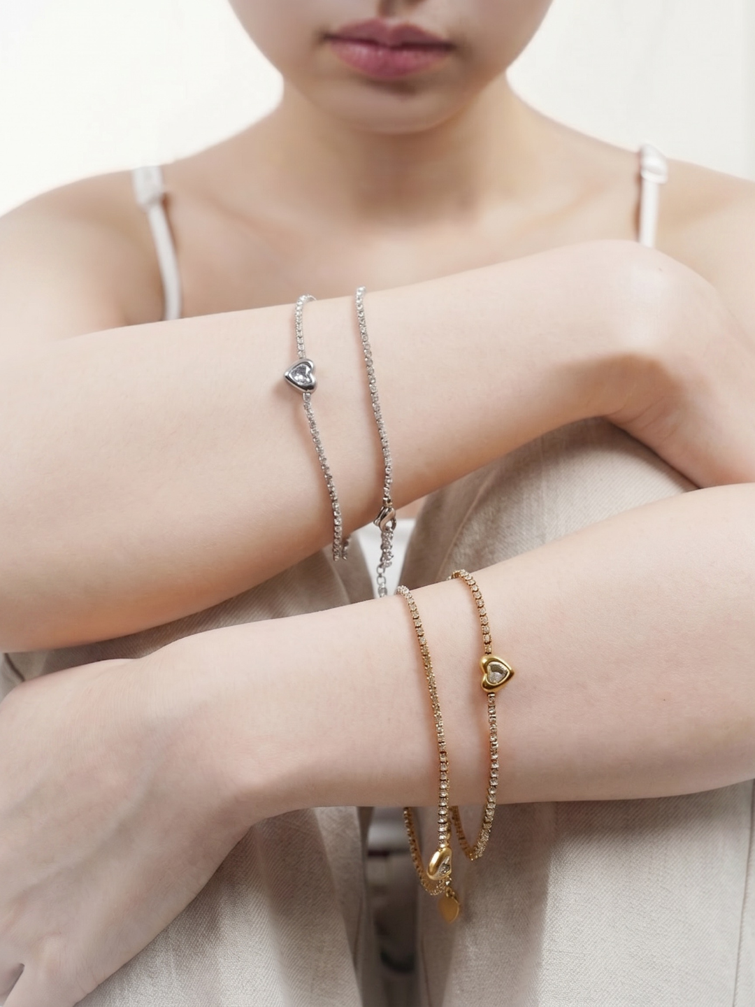 Luminous Heart Tennis Clear Stone Bracelet